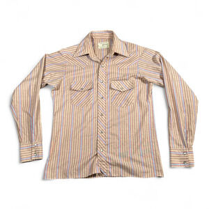 Vintage County Seat Western Shirt Adult SMALL Brown Pink Striped Cowboy 70s